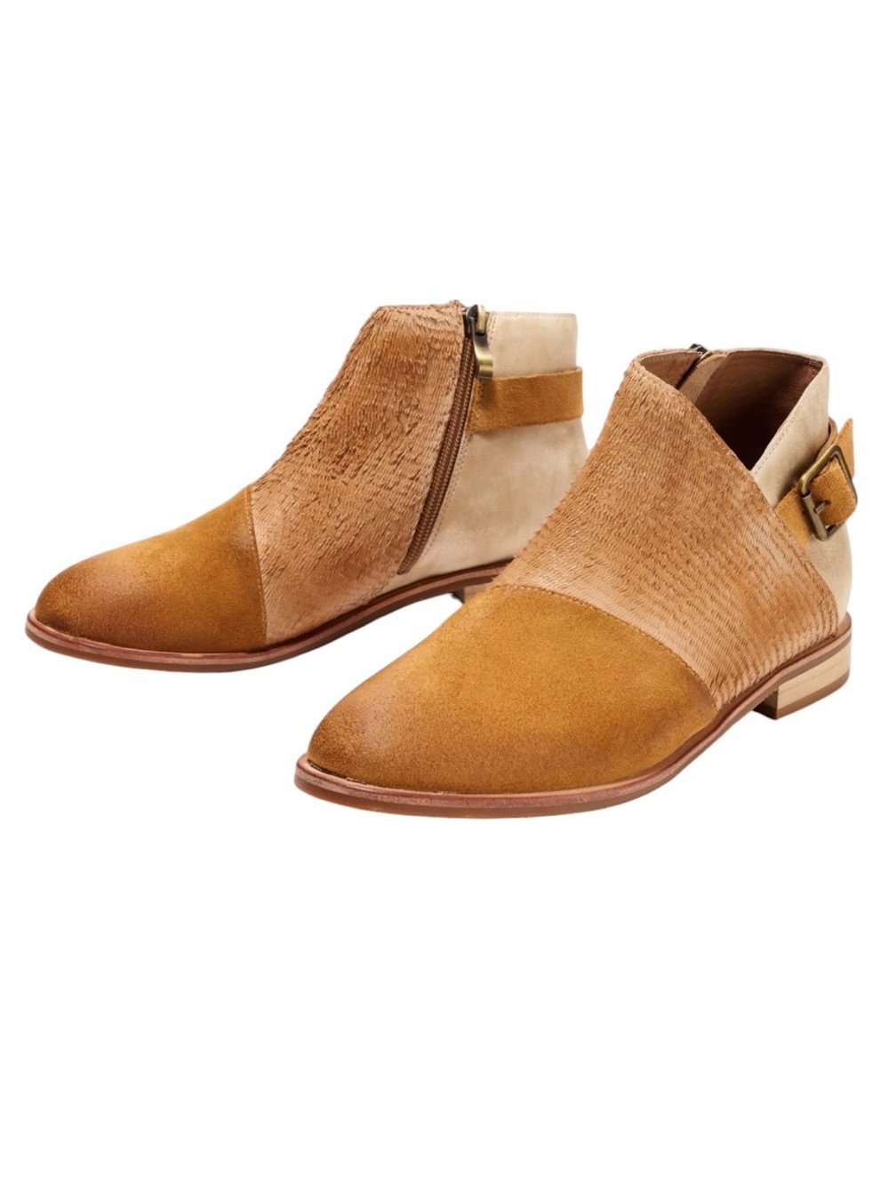 Antelope Leslie stone tan leather and suede buckle ankle boots boho